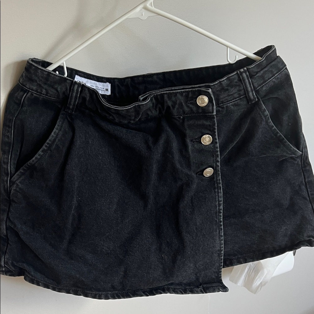 Zara Black Denim Skort with Button Detail